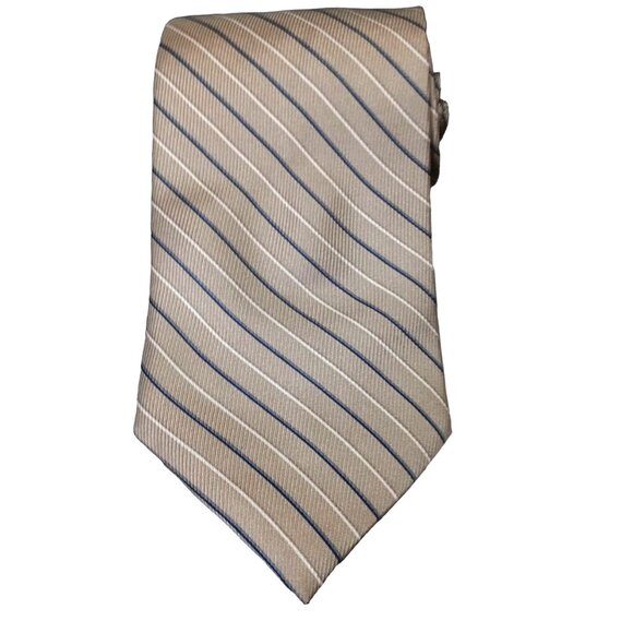 IZOD Mens Neck Tie Diagonal Striped 100% Silk Beige Business Job Interview Event - Picture 3 of 6